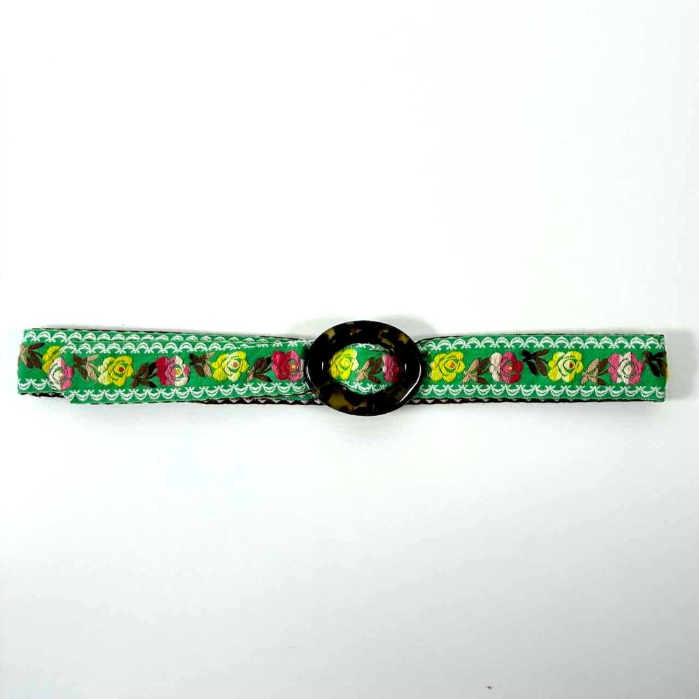 Hadley Pollet Green and Brown Floral Embroidered Reversible Belt - Size S - Picture 2 of 7